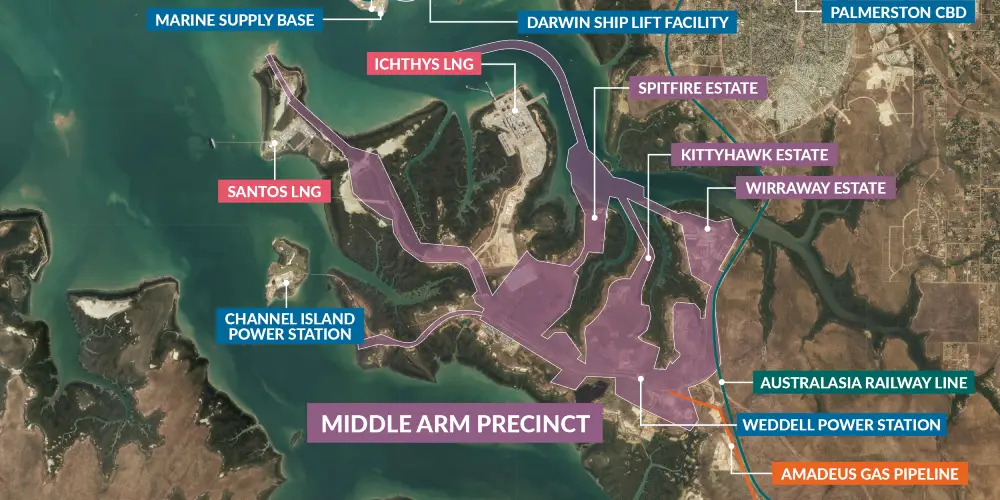 Aerial view of the Middle Arm Precinct